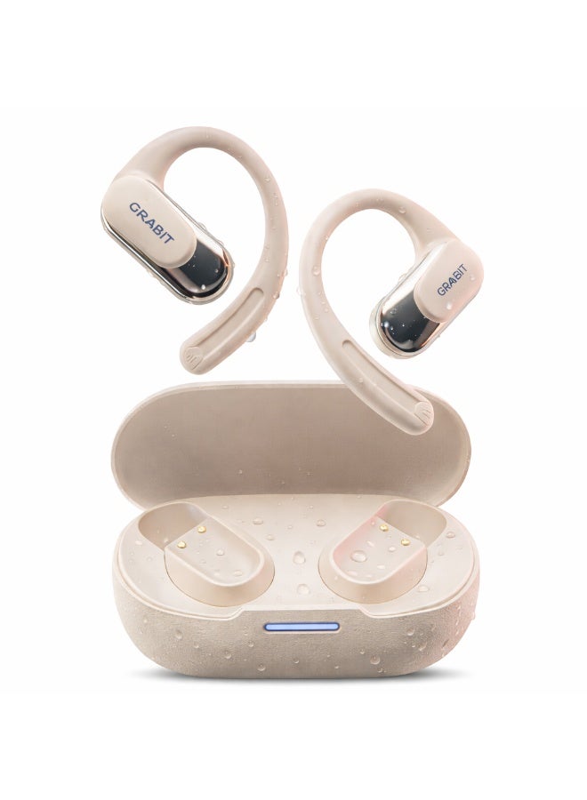 GRABIT G-PULSE A.I Open-Ear Wireless Earbuds (Beige) – AI-Powered Directional Audio, Ergonomic Ear-Hook Design, ENC HD Calls, Bluetooth 5.4, IPX5 Splash-Resistant, Long Battery Life - Image 1